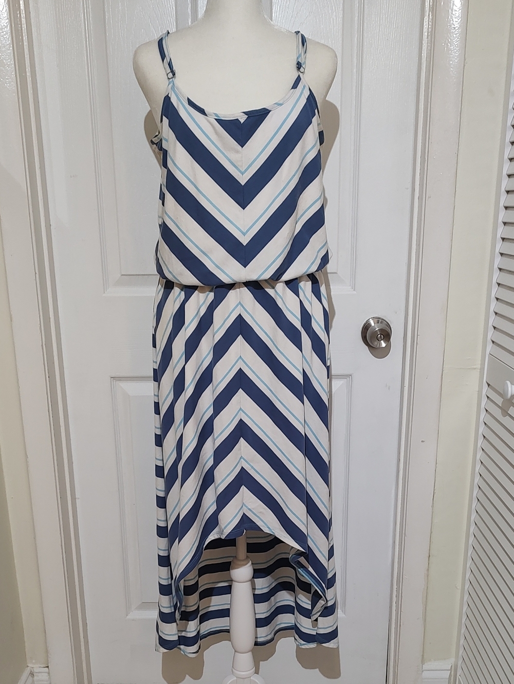 Striped Blue and White High Low Dress